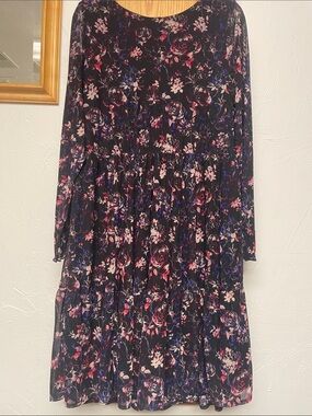 torrid Black Floral Long Sleeve Tiered Dress L33